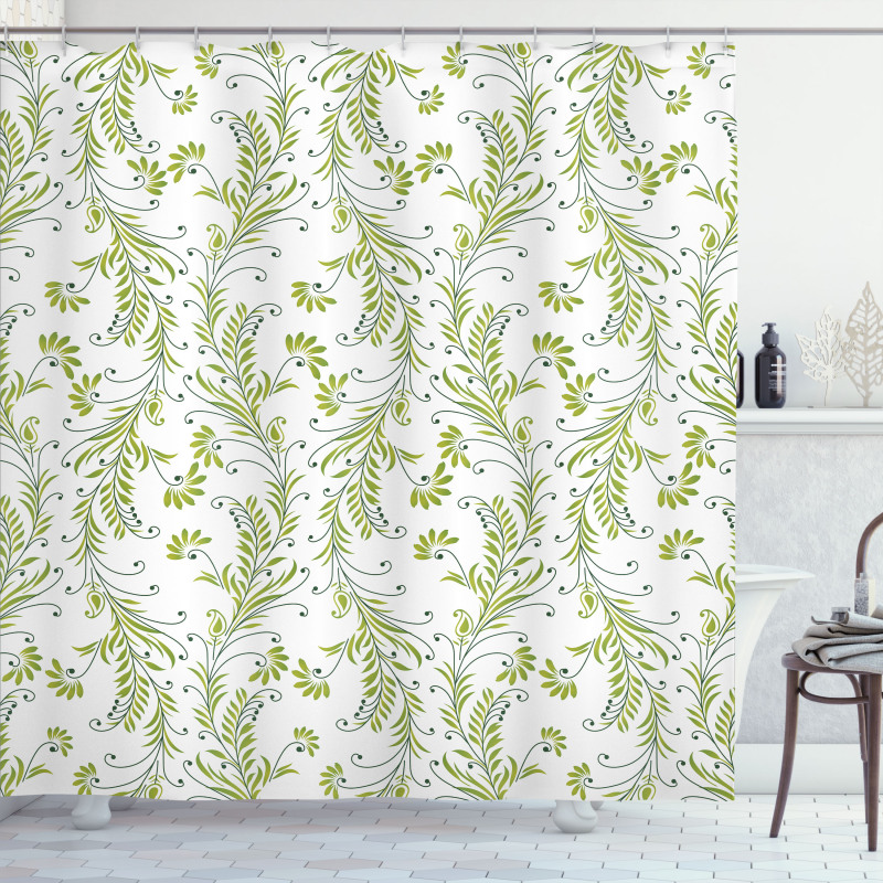 Old Leaf Swirl Floral Shower Curtain