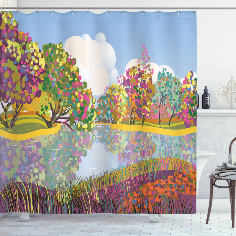 Vibrant Botany River Shower Curtain