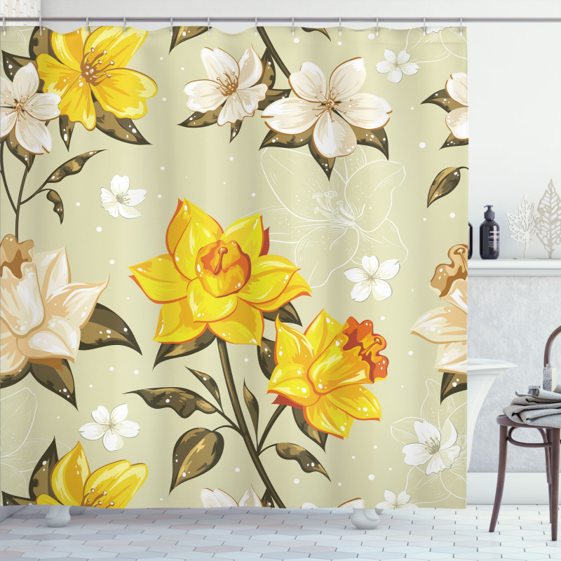 Floral Narcissus Branch Shower Curtain