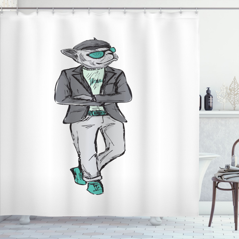 Modern Bohemian Bulldog Art Shower Curtain