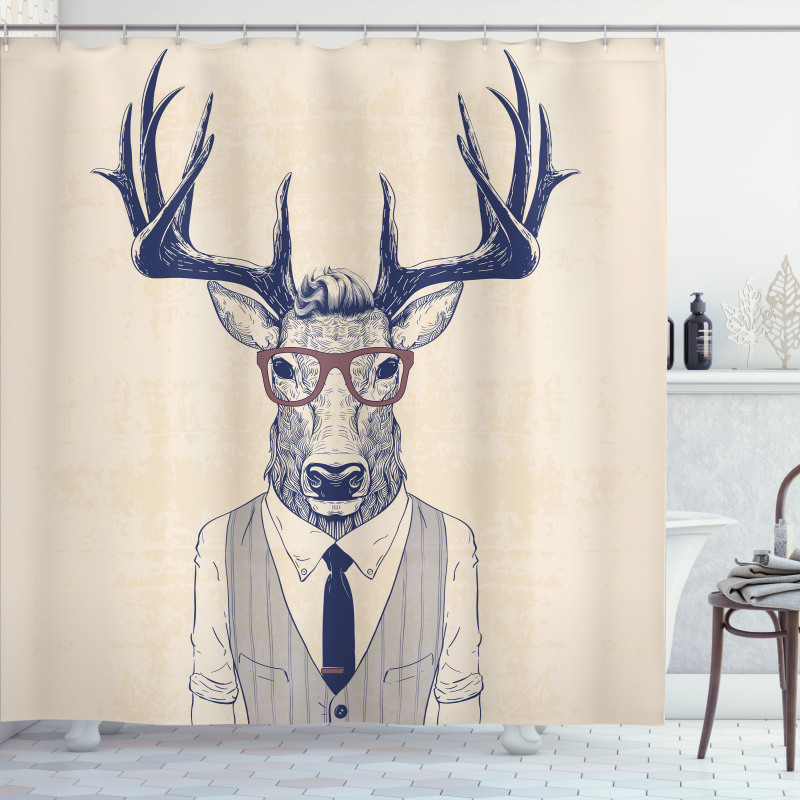 Humanized Manly Deer Art Shower Curtain