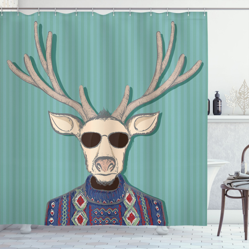 Deer with Colorful Sweater Shower Curtain