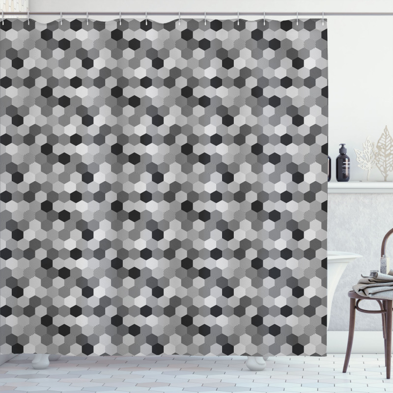 Greyscale Hexagons Grid Shower Curtain