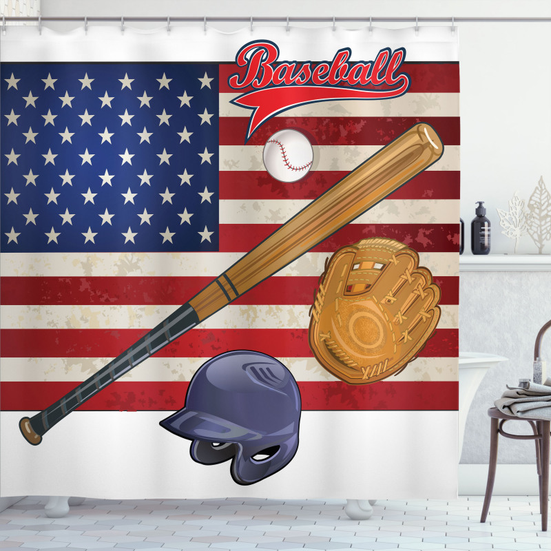 USA Flag and Baseball Shower Curtain