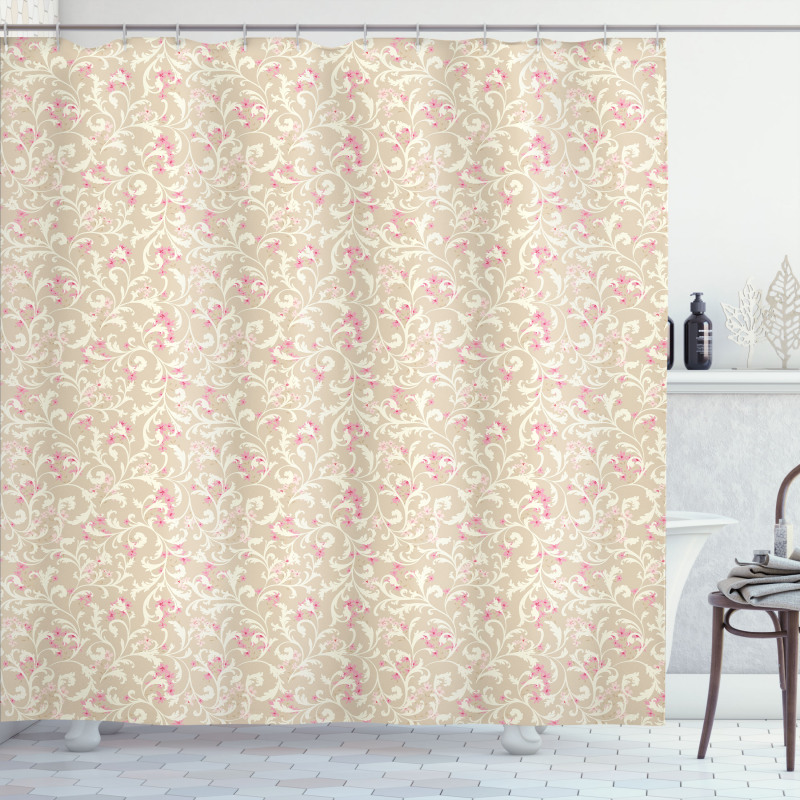 Curlicue Leafy Flowers Shower Curtain