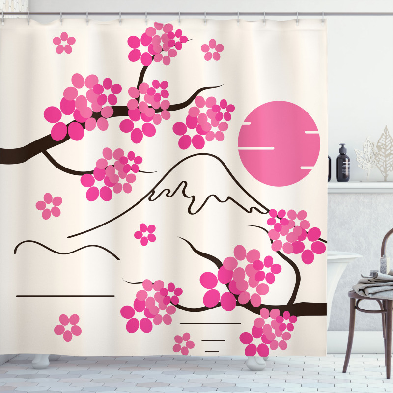 Japan Sakura and Hill Shower Curtain