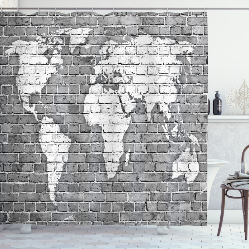 World Map on Old Brick Shower Curtain