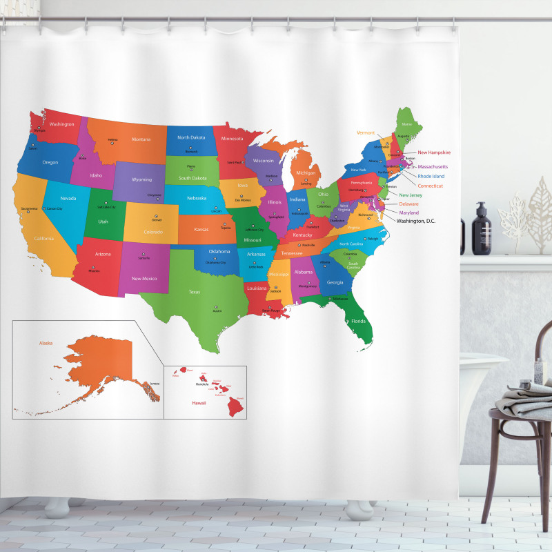 USA Map with States Shower Curtain