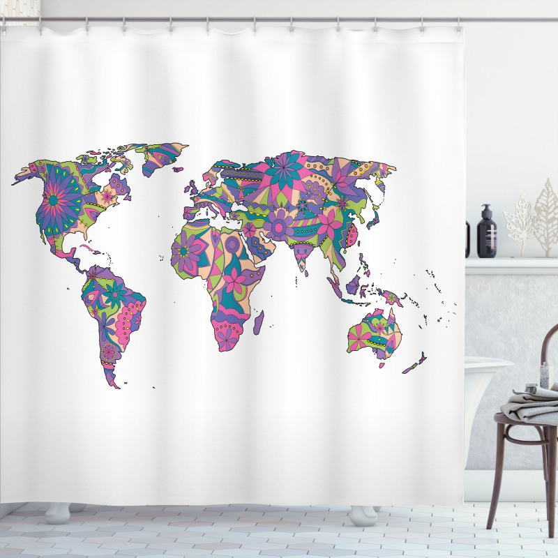 World Map with Flowers Shower Curtain