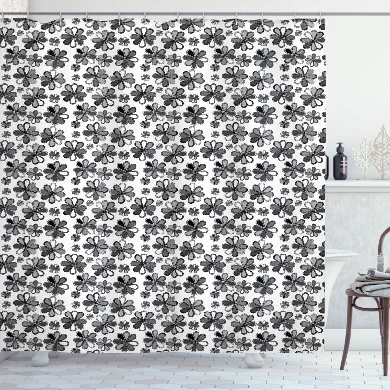 Greyscale Retro Petals Shower Curtain