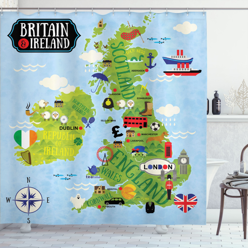 Maps of Britain Ireland Shower Curtain