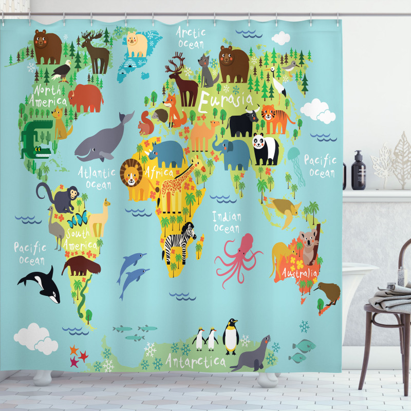 Animal Map of the World Shower Curtain