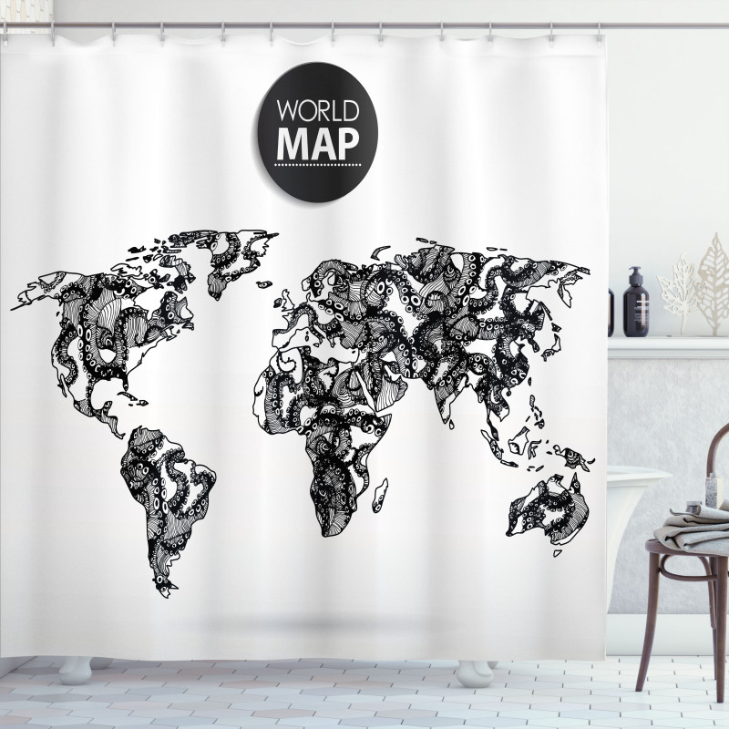 Octopus World Map Shower Curtain