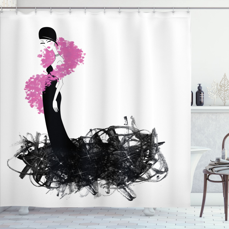 Woman with Gown and Boa Shower Curtain