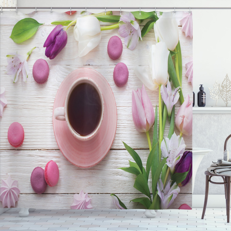 Cup Macaroon and Tulips Shower Curtain