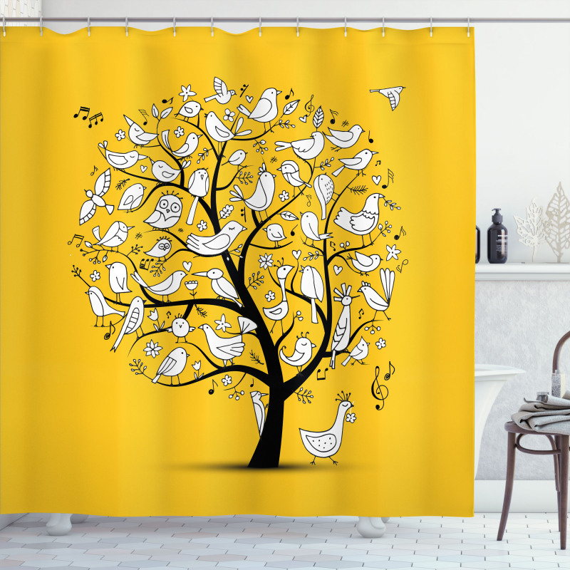 Doodle Birds Branches Shower Curtain