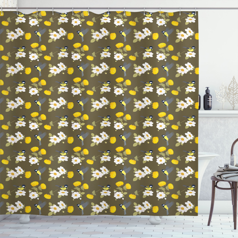 Flowers and Avian Shower Curtain