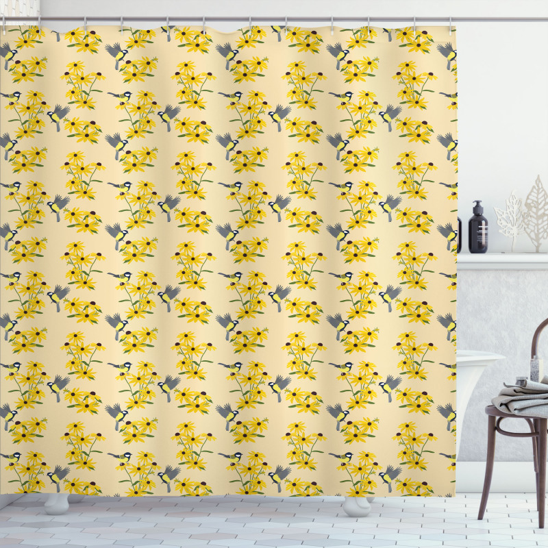 Avian and Rudbeckia Shower Curtain