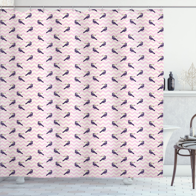 Toucan Birds on Chevrons Shower Curtain