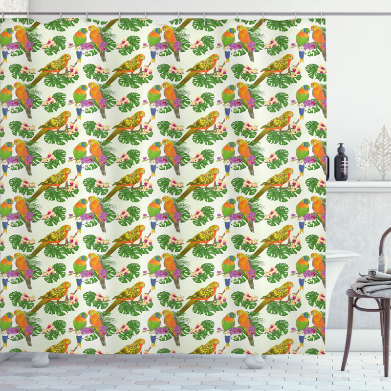 Vivid Floral Parrots Shower Curtain