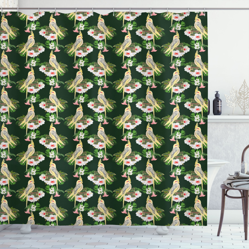 Parrot and Exotic Flora Shower Curtain