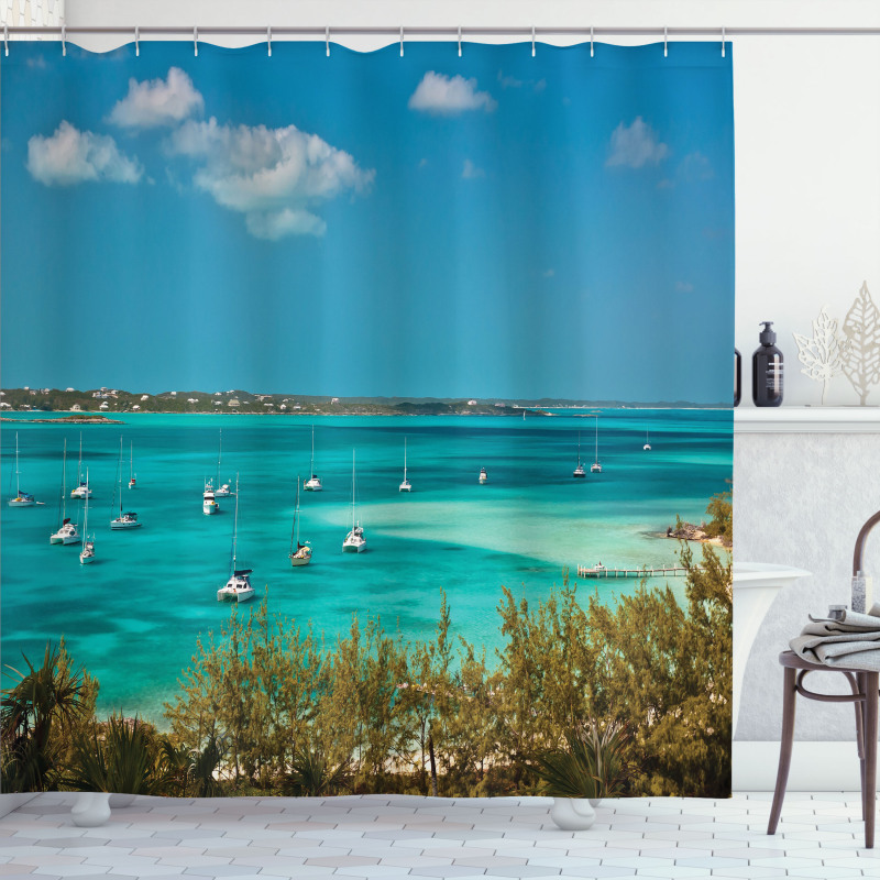 Anchored Boats in Sea Shower Curtain