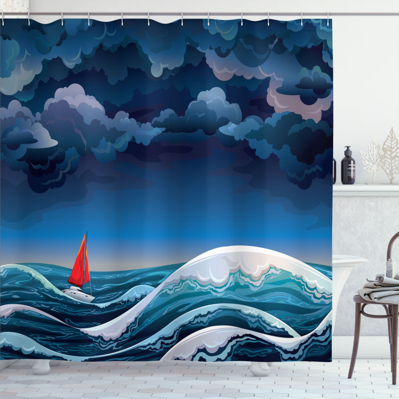 Night Seascape Boat Shower Curtain