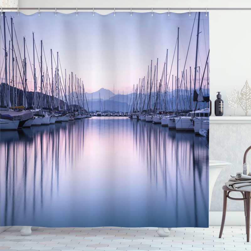 Yacht Harbor in Sunrise Shower Curtain