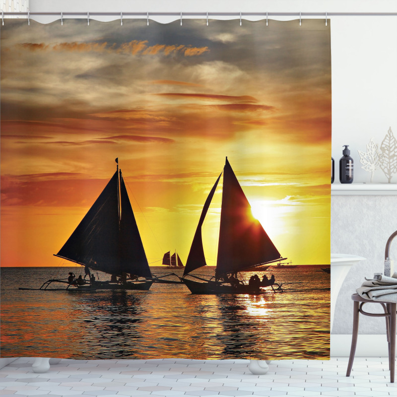 Romantic Sunset Sail Shower Curtain