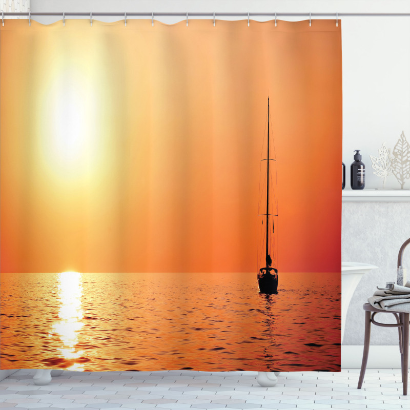 Lonely Yacht at Sunset Shower Curtain