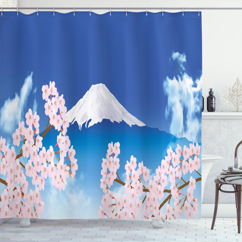 Mt. Hill and Sakura Shower Curtain