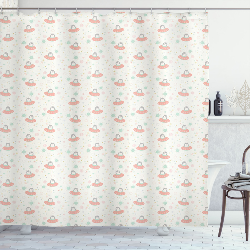 Pastel Space Cats and Stars Shower Curtain