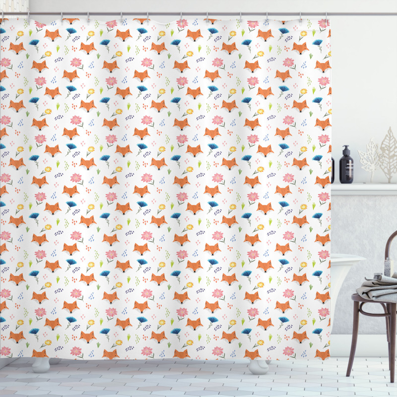 Animal Head and Colorful Flower Shower Curtain