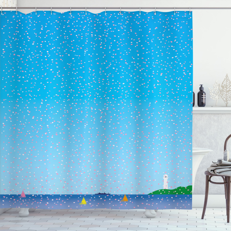 Floral Rain on Sea Shower Curtain