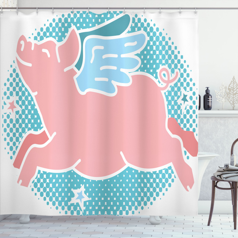 Happy Flying Pig Art Shower Curtain