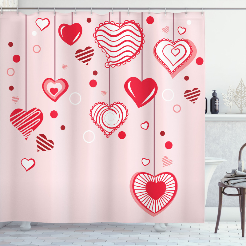 Contour Hearts Lines Shower Curtain