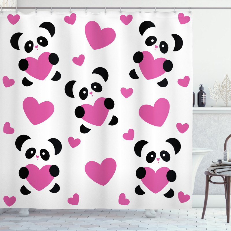 Love Pandas Hearts Shower Curtain