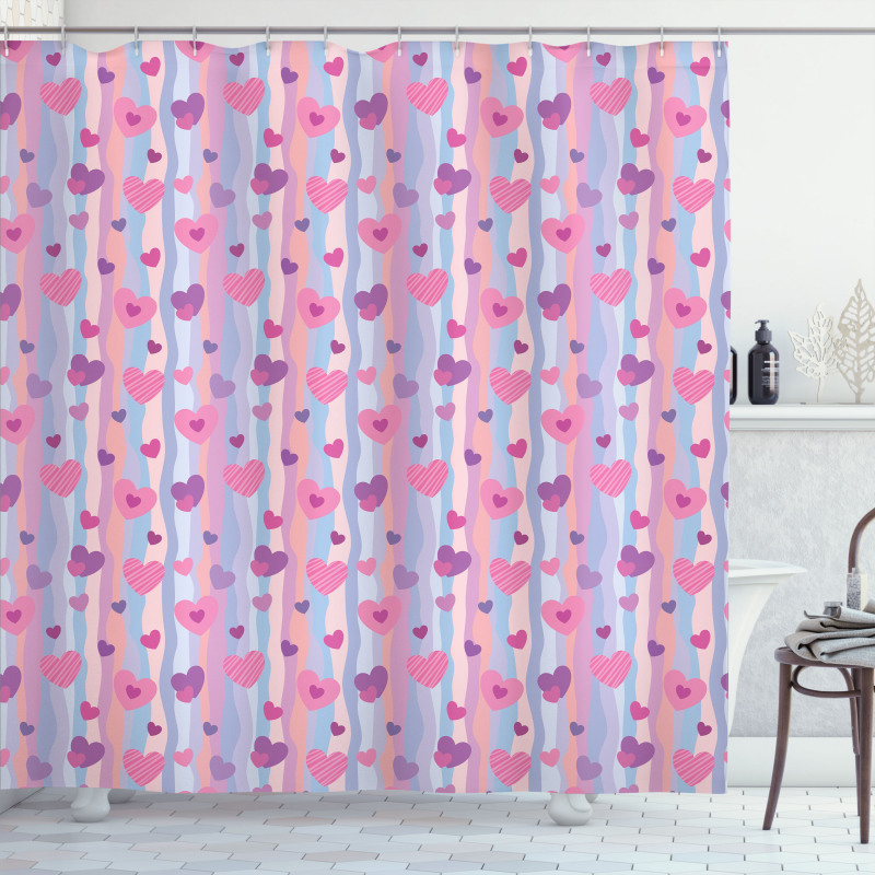 Hearts Stripes Wedding Shower Curtain