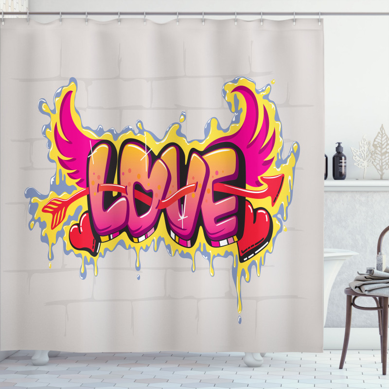 Love Words on Brick Shower Curtain
