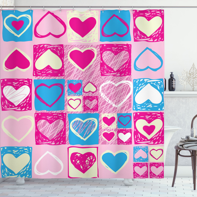 Hearts in Square Shape Shower Curtain