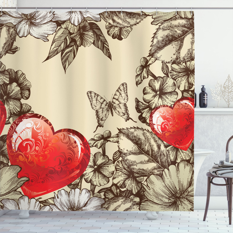 Flowers and Butterfly Shower Curtain