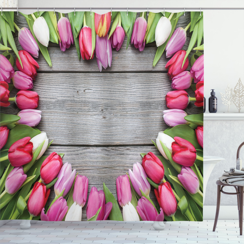Frame of Fresh Tulips Shower Curtain