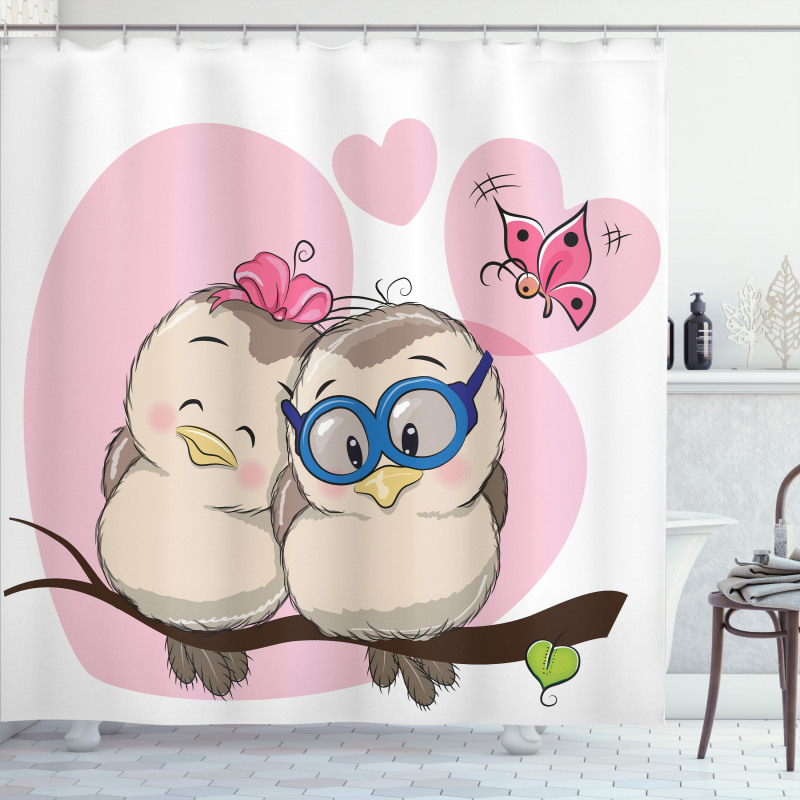 Cartoon Birds Valnetine Shower Curtain