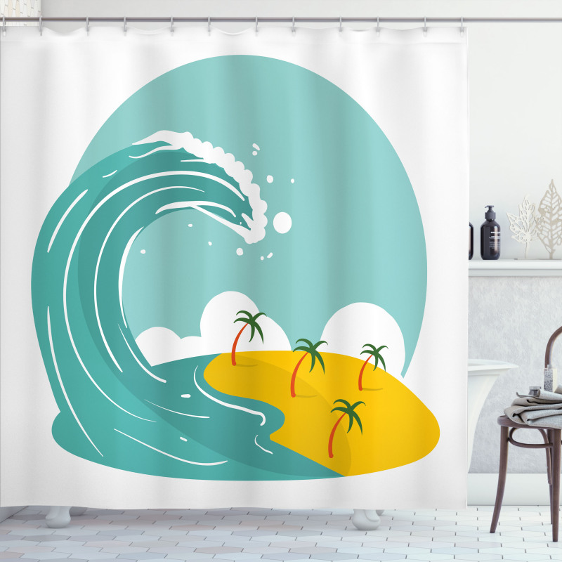 Big Wave and Palms Shower Curtain