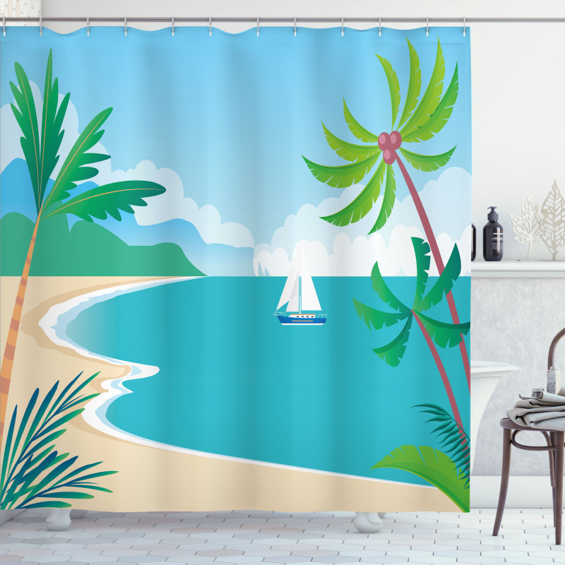 Cartoon Tropic Coast Shower Curtain