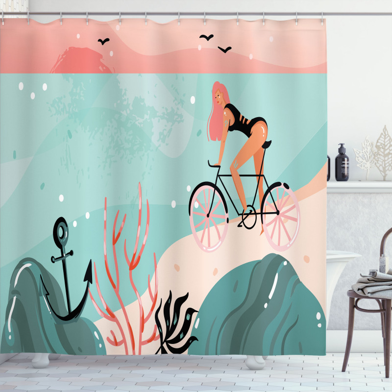 Woman Cycling in Sea Shower Curtain