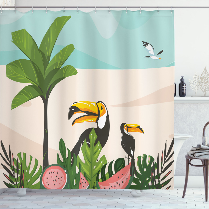 Watermelons Toucans Shower Curtain