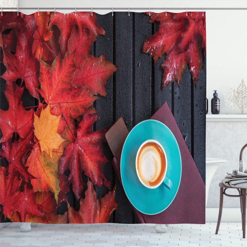 Coffee Fall Leaves Shower Curtain