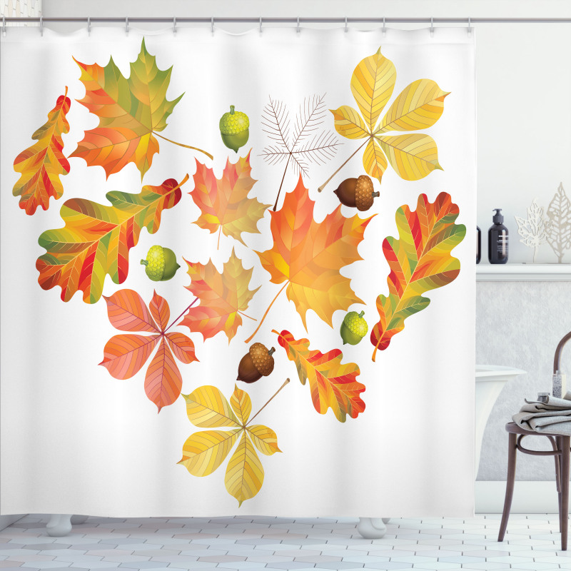 Leaves Acorns Heart Shower Curtain