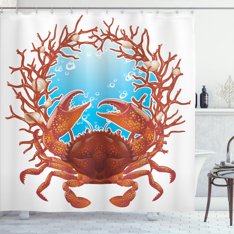 Seashells and Red Coral Shower Curtain